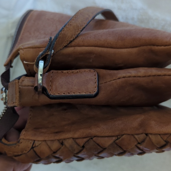 Macon Collection Cognac Leather Woven Crossbody - Picture 6 of 12